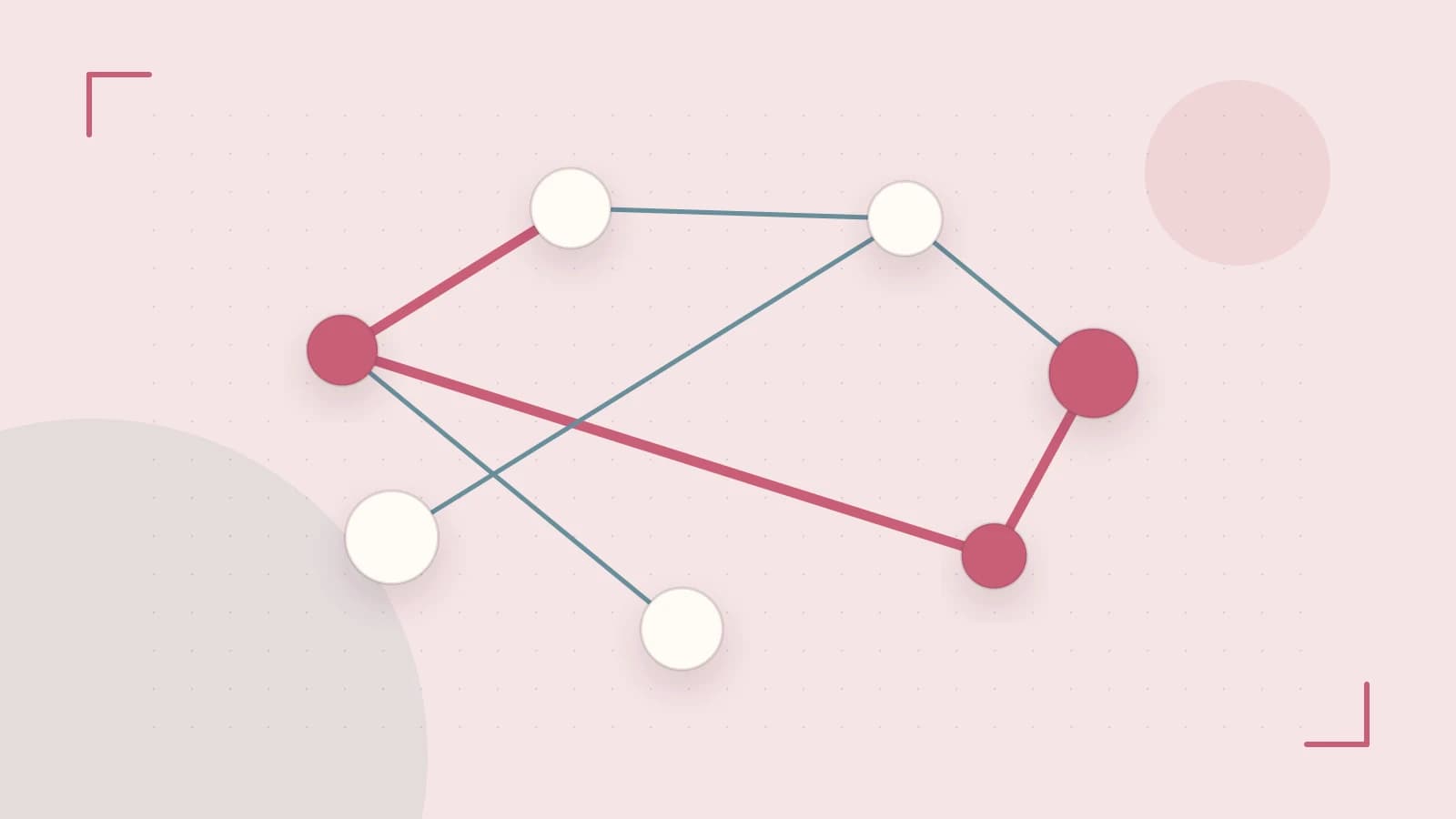 Editorial illustration of an algorithmic node graph with branching paths and a highlighted result