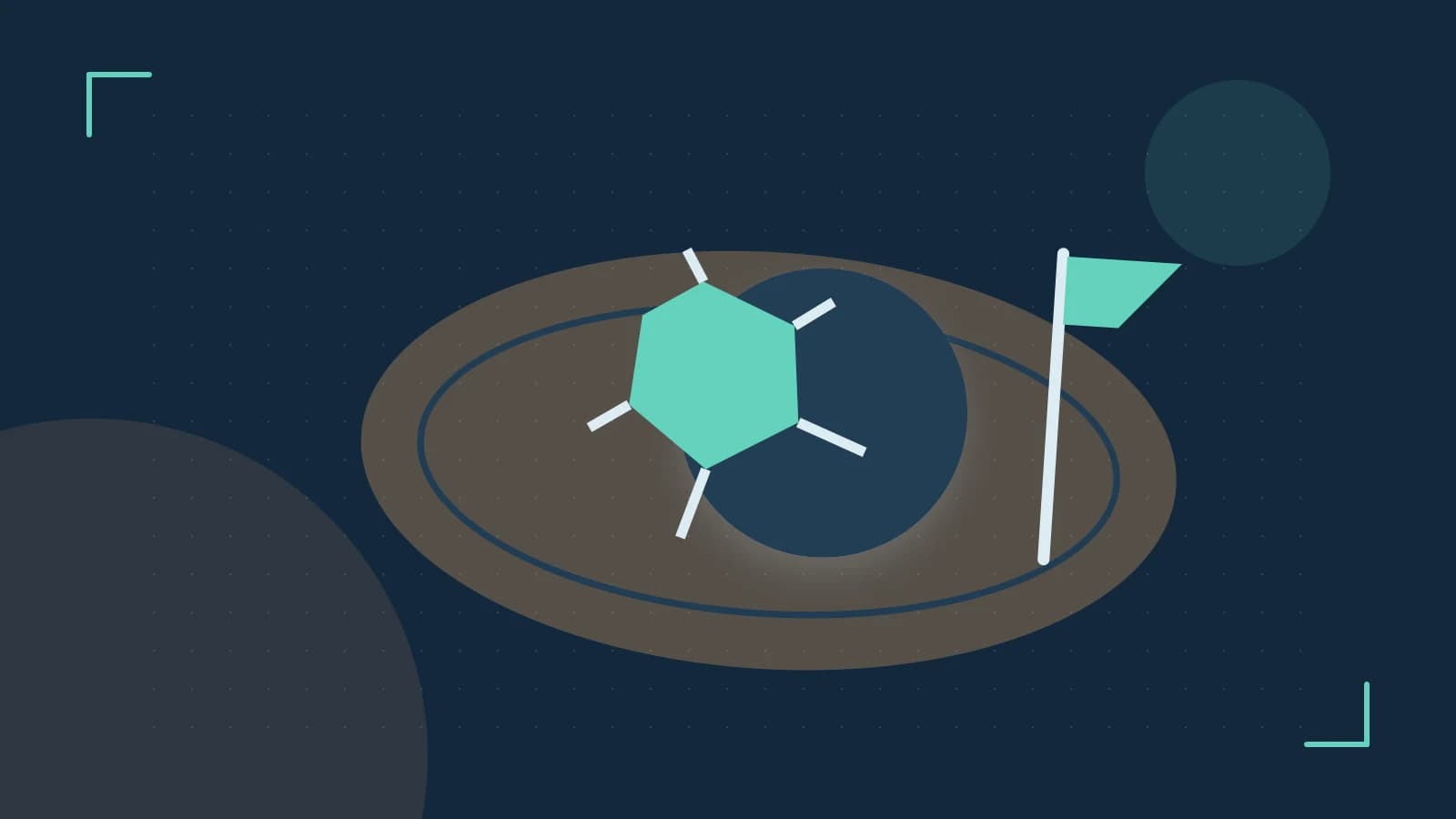 Editorial illustration of a stylized sports ball, stadium geometry and dynamic arcs