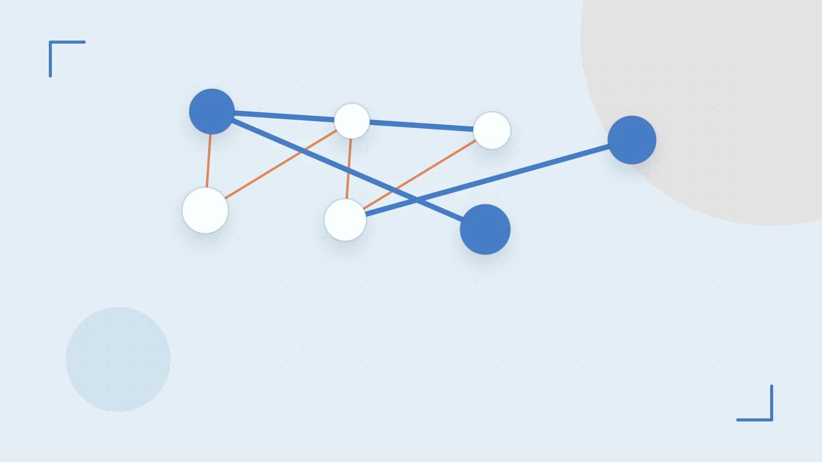 Editorial illustration of an algorithmic node graph with branching paths and a highlighted result
