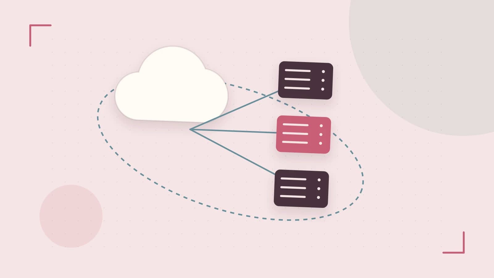 Editorial illustration of cloud infrastructure, connected server racks and an orbital service map
