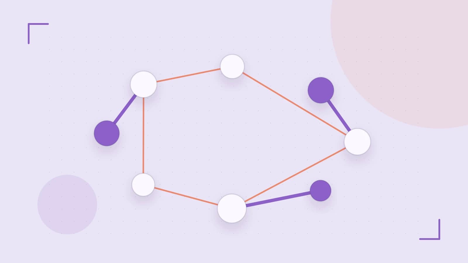 Editorial illustration of an algorithmic node graph with branching paths and a highlighted result