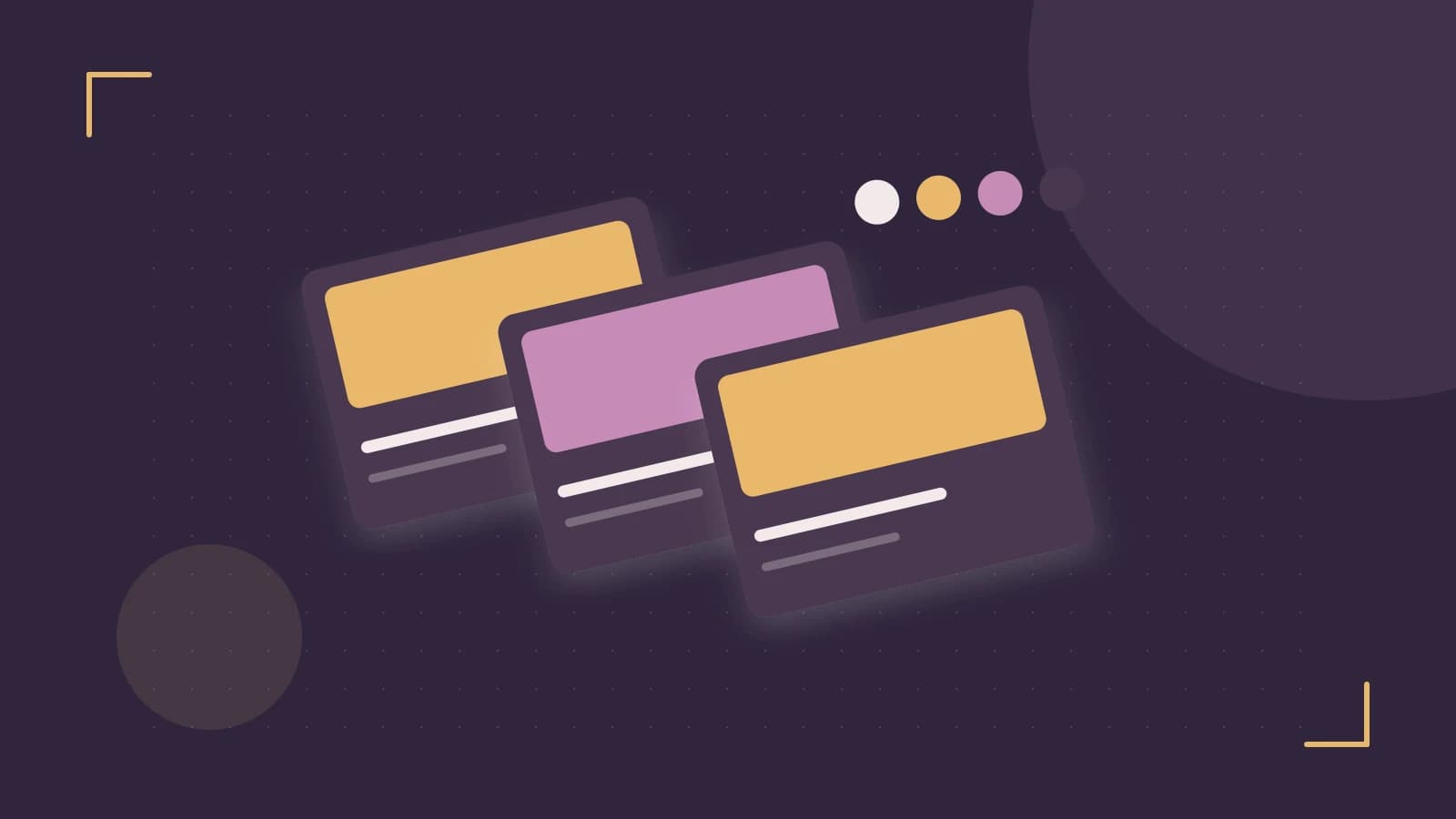 Editorial illustration of responsive browser layouts, overlapping design components and a color system