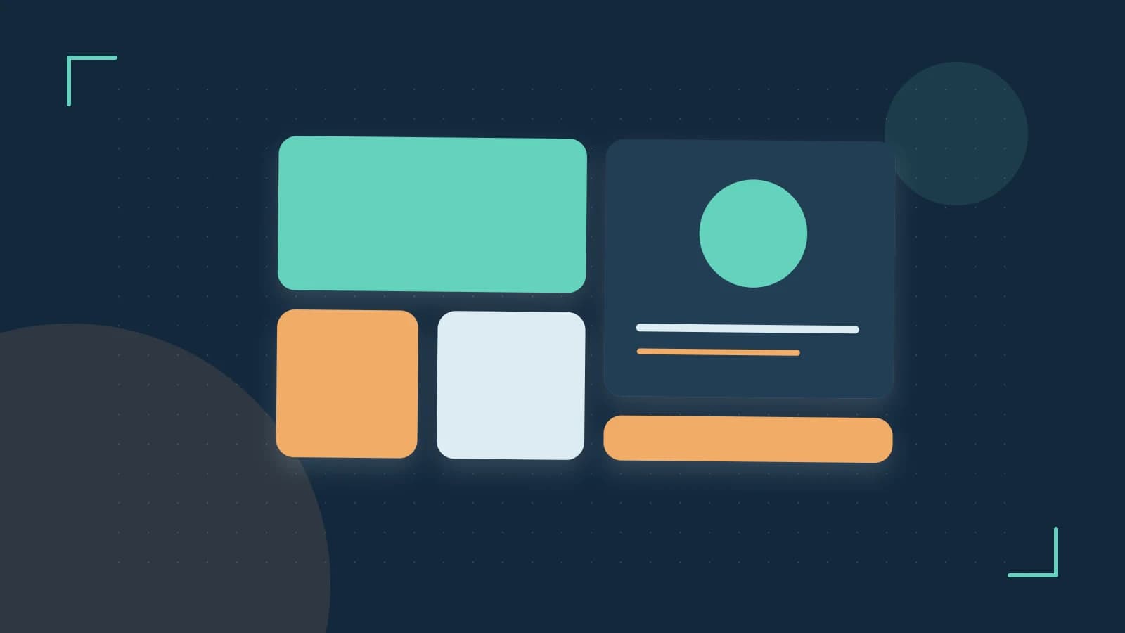 Editorial illustration of responsive browser layouts, overlapping design components and a color system