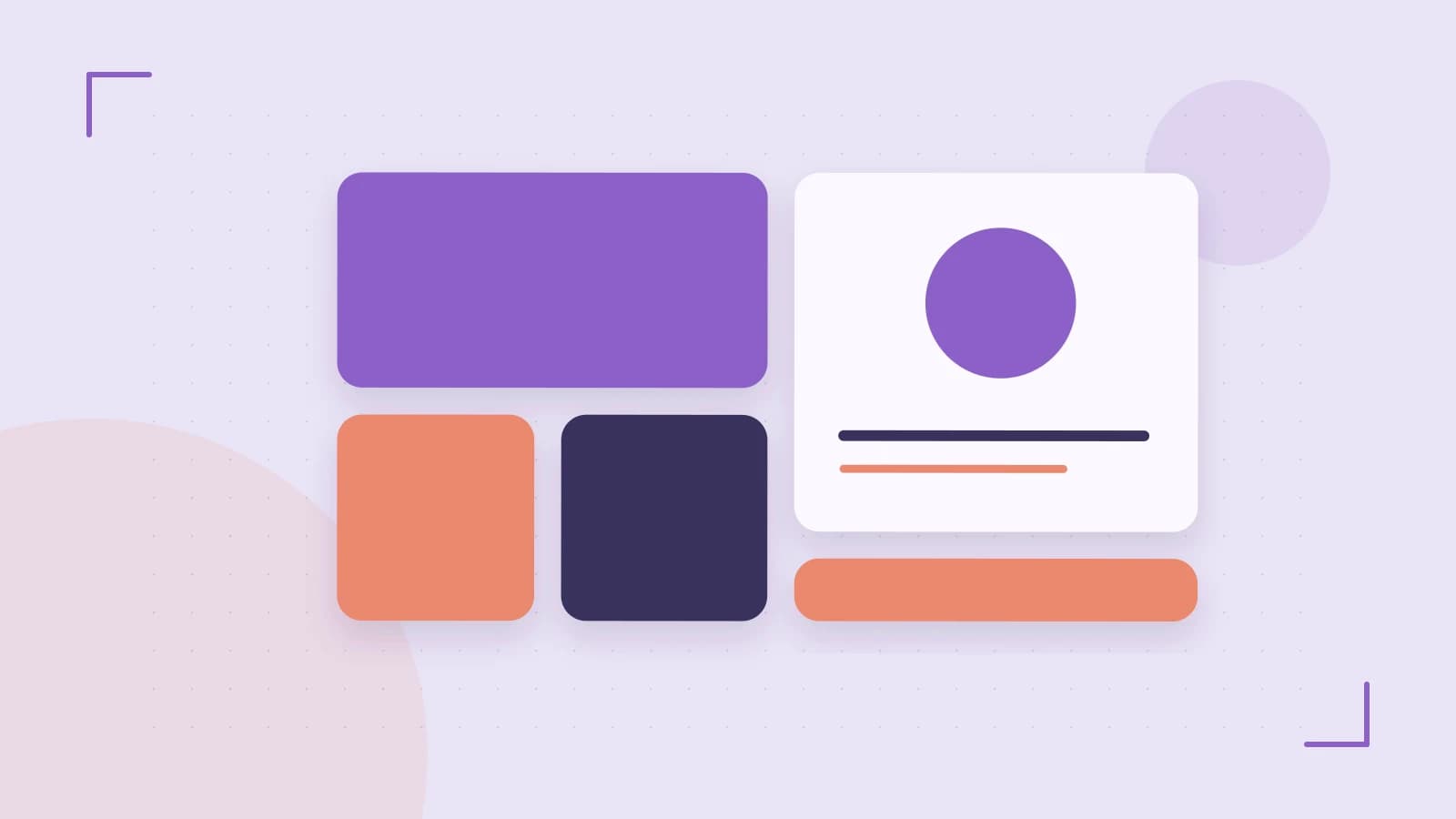 Editorial illustration of responsive browser layouts, overlapping design components and a color system