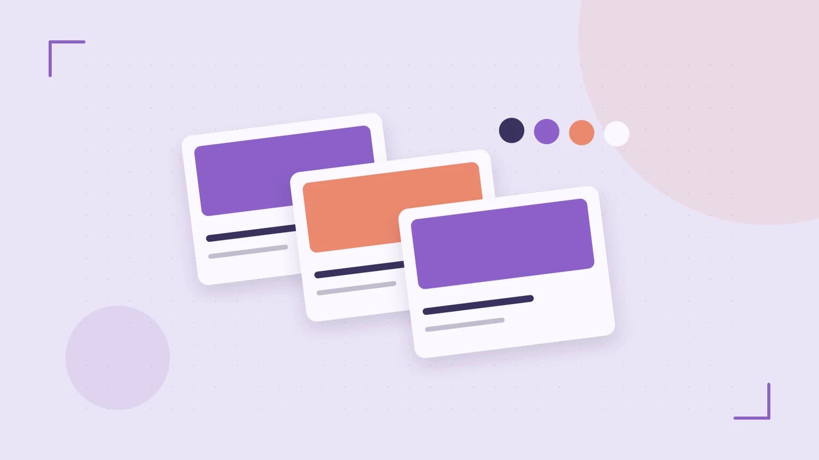 Editorial illustration of responsive browser layouts, overlapping design components and a color system