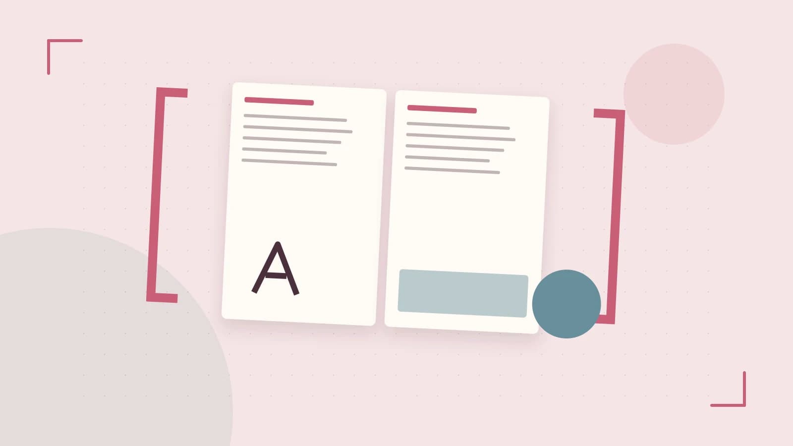 Editorial illustration of typeset pages, expressive letterform shapes and a precise editorial page grid