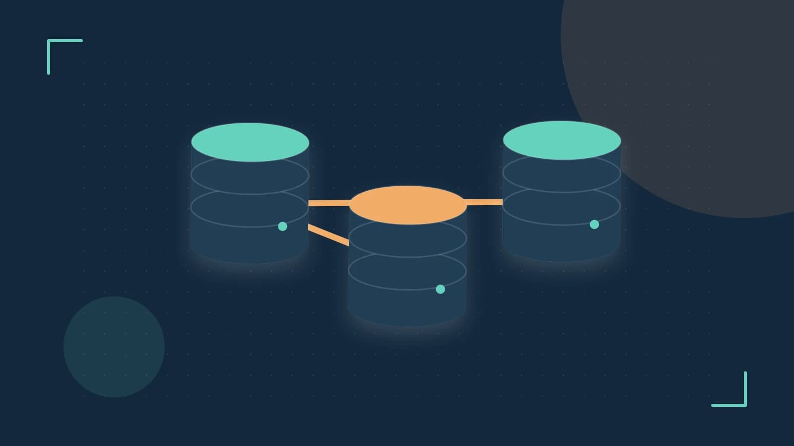 Editorial illustration of structured records, database cylinders and relationships between tables