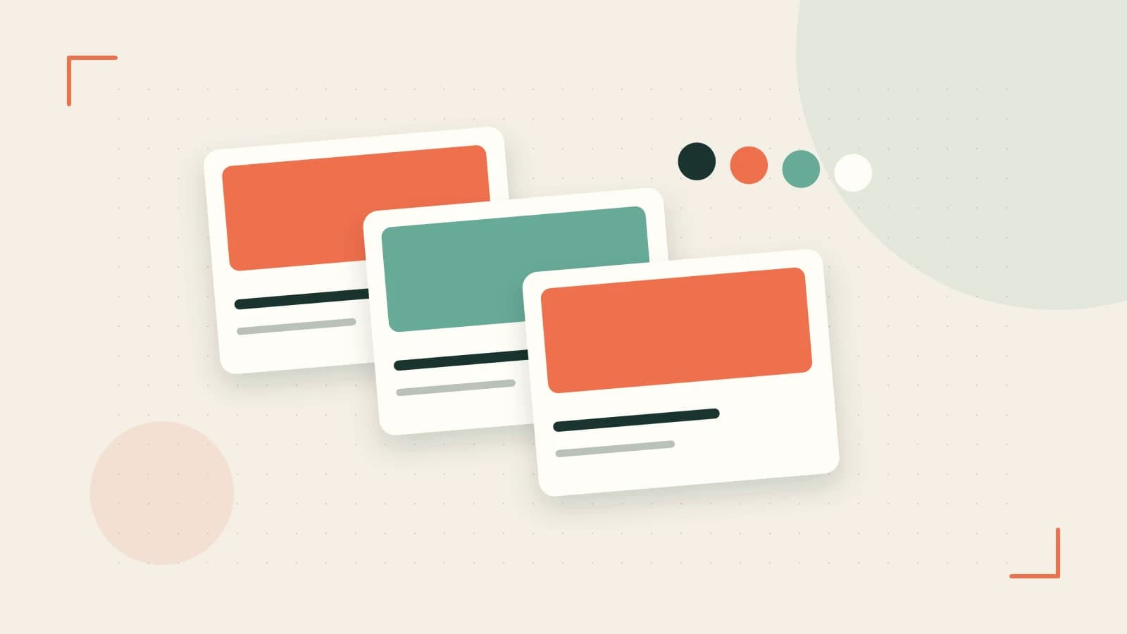 Editorial illustration of responsive browser layouts, overlapping design components and a color system