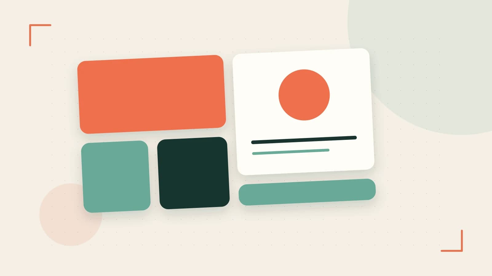 Editorial illustration of responsive browser layouts, overlapping design components and a color system
