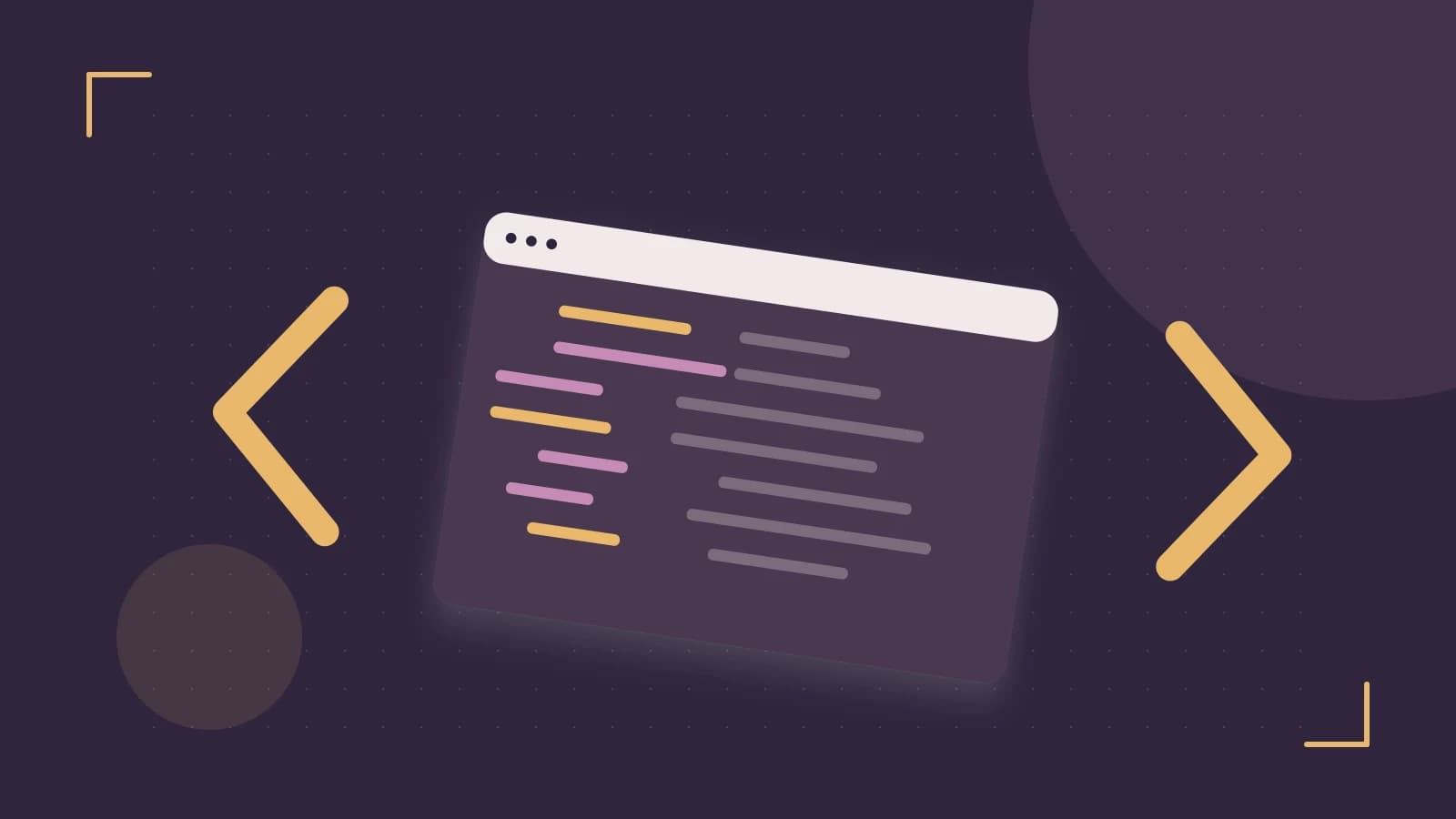 Editorial illustration of an abstract code editor, syntax blocks and oversized programming brackets