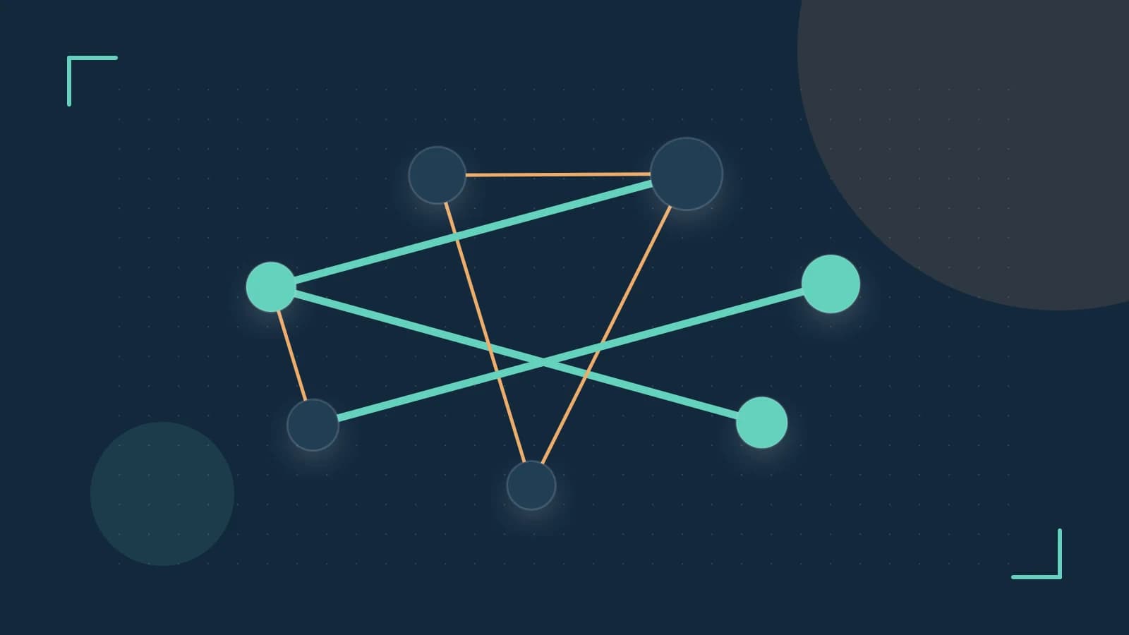 Editorial illustration of an algorithmic node graph with branching paths and a highlighted result