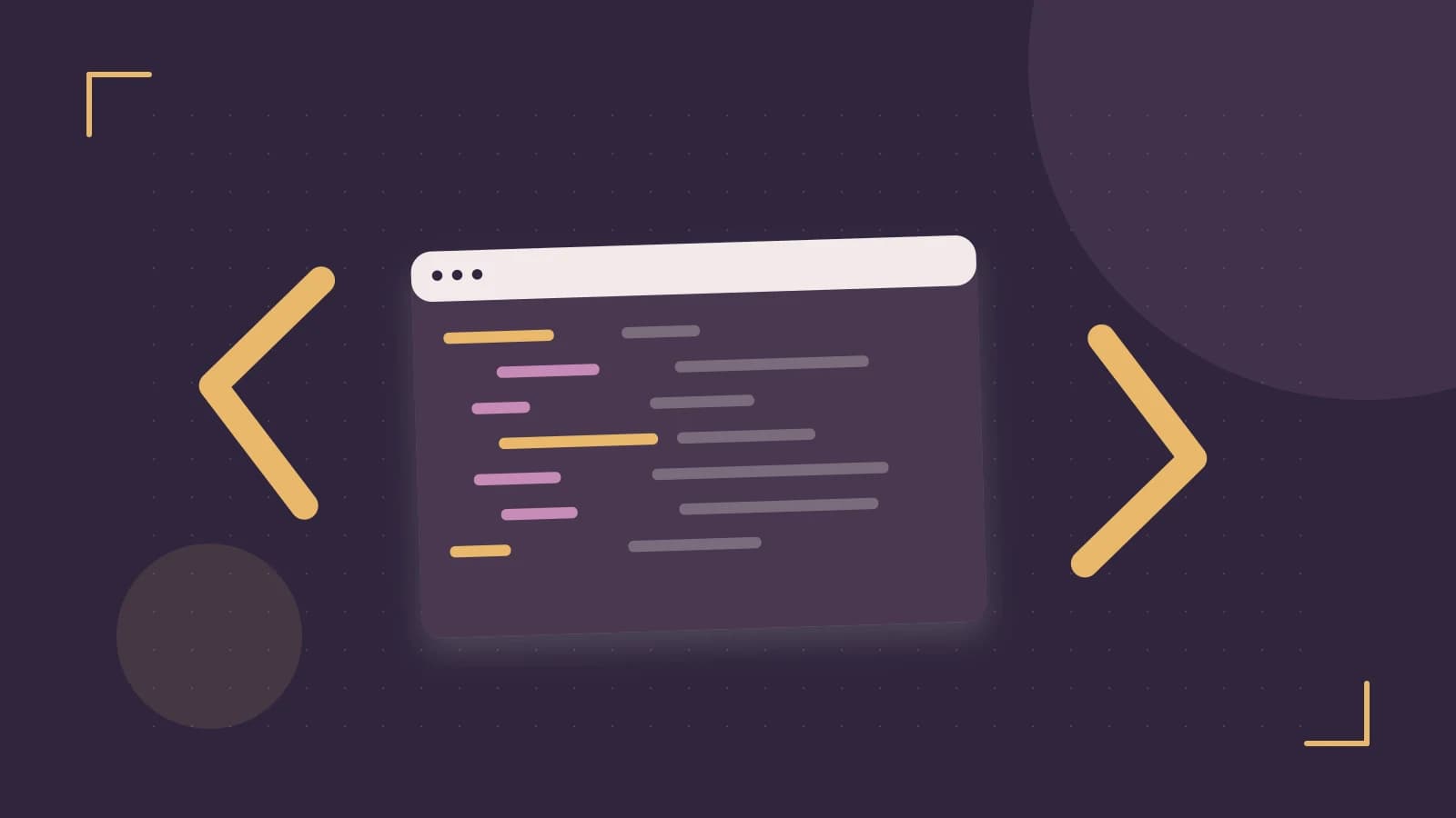Editorial illustration of an abstract code editor, syntax blocks and oversized programming brackets