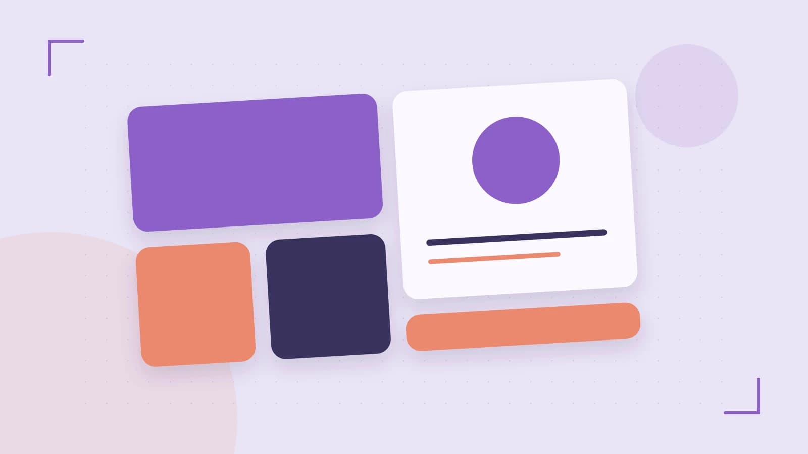 Editorial illustration of responsive browser layouts, overlapping design components and a color system