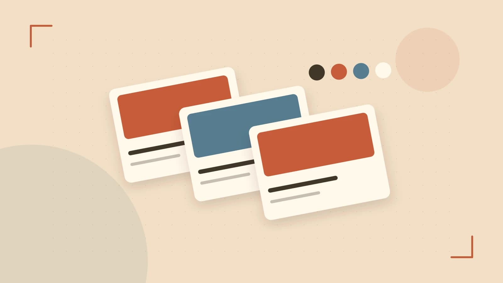 Editorial illustration of responsive browser layouts, overlapping design components and a color system