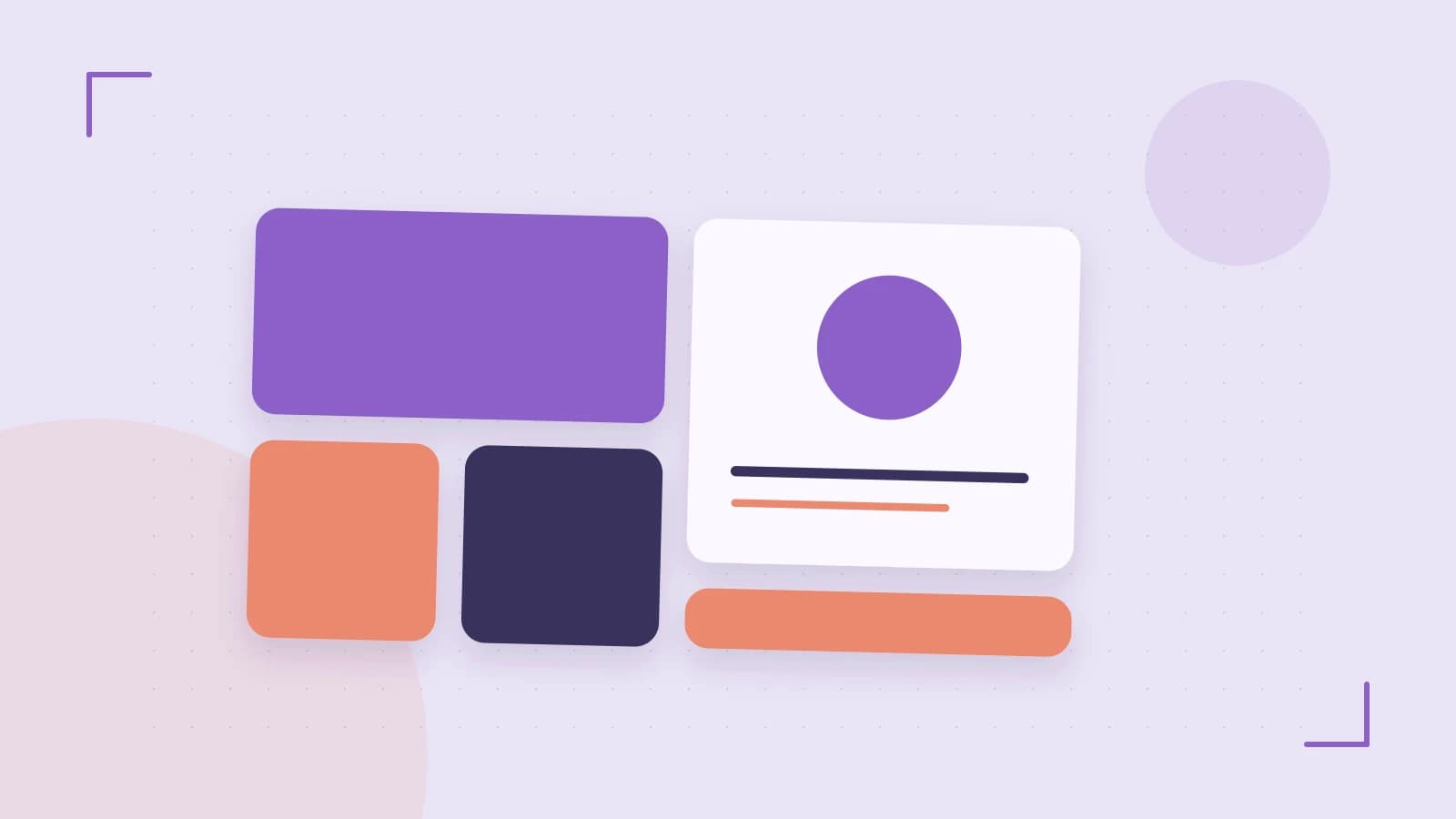 Editorial illustration of responsive browser layouts, overlapping design components and a color system