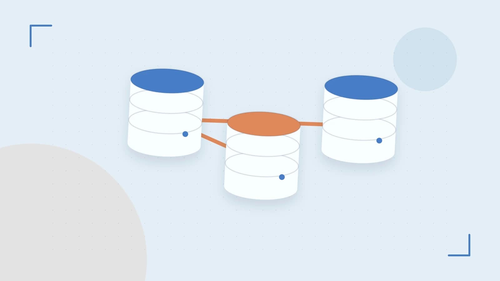 Editorial illustration of structured records, database cylinders and relationships between tables