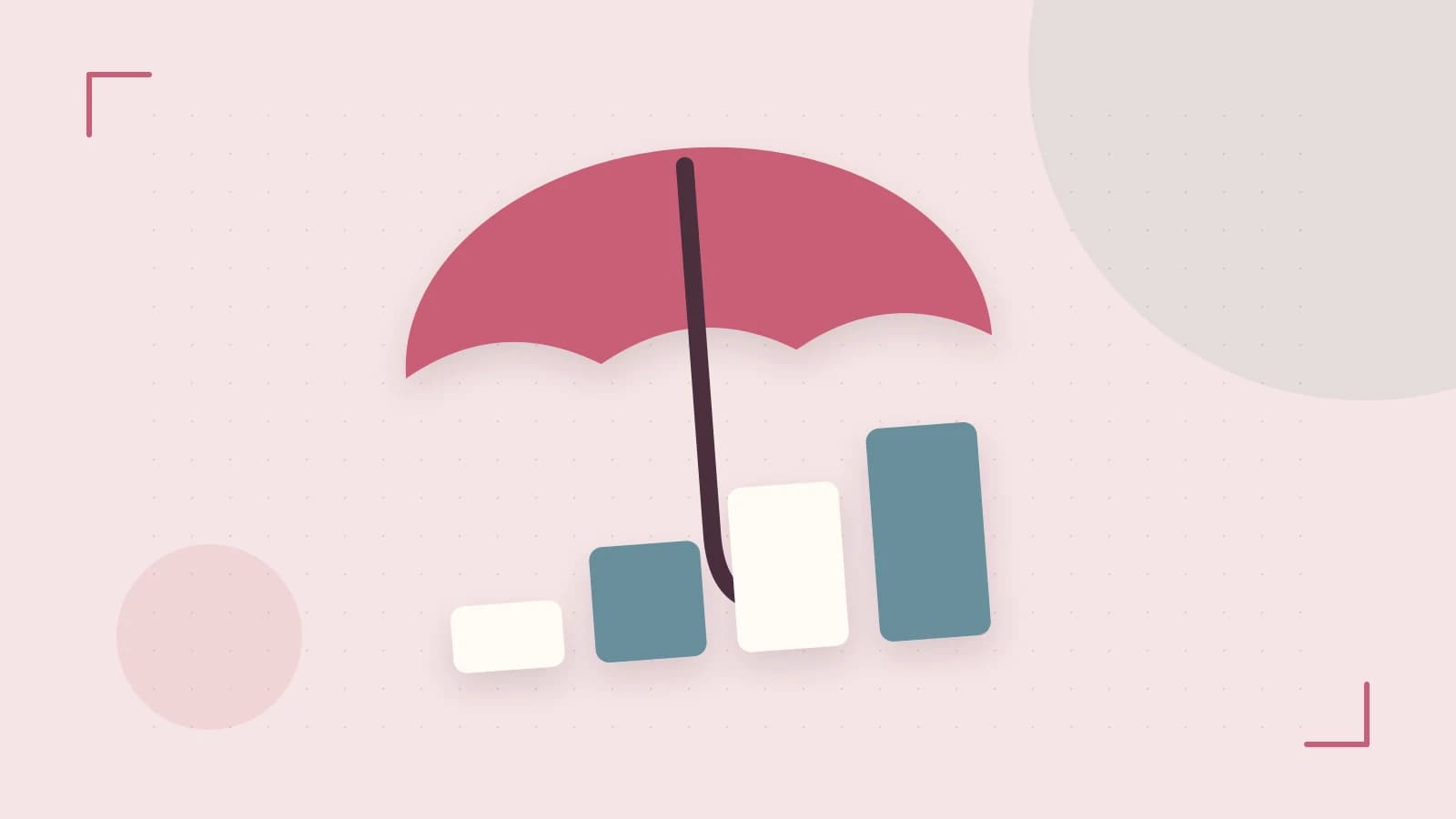 Editorial illustration of abstract coins, a payment card and a geometric financial chart without data labels