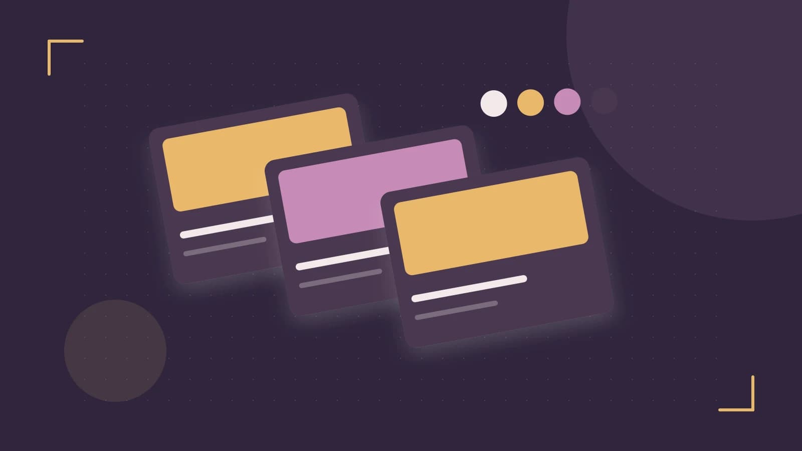 Editorial illustration of responsive browser layouts, overlapping design components and a color system