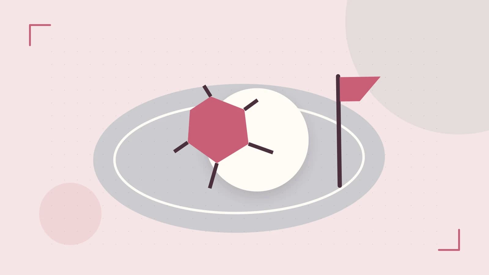 Editorial illustration of a stylized sports ball, stadium geometry and dynamic arcs