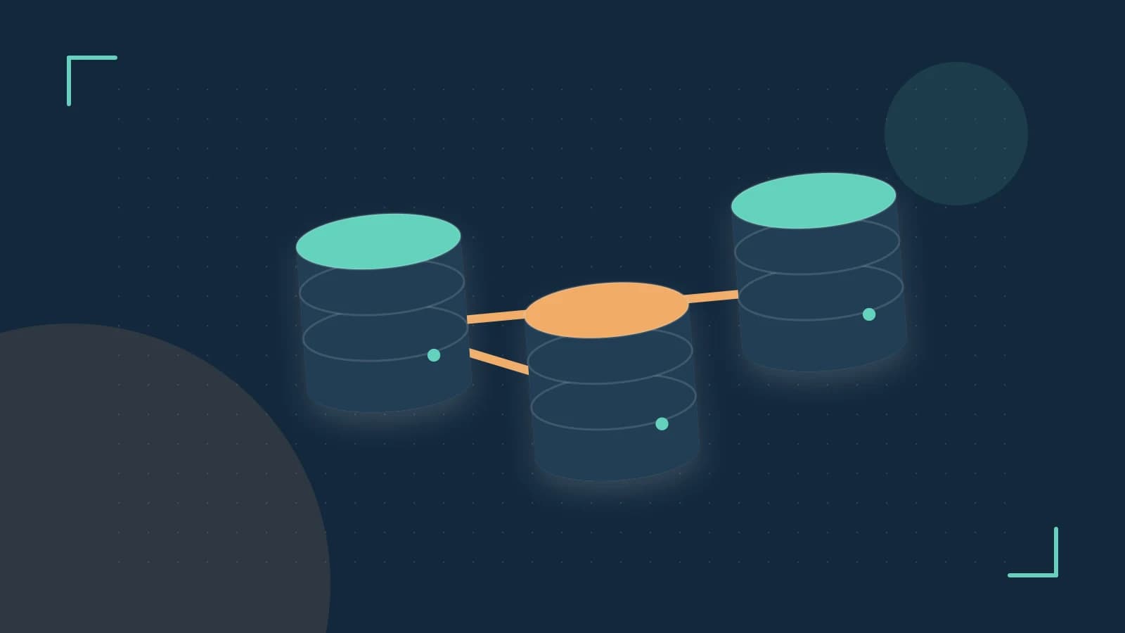 Editorial illustration of structured records, database cylinders and relationships between tables