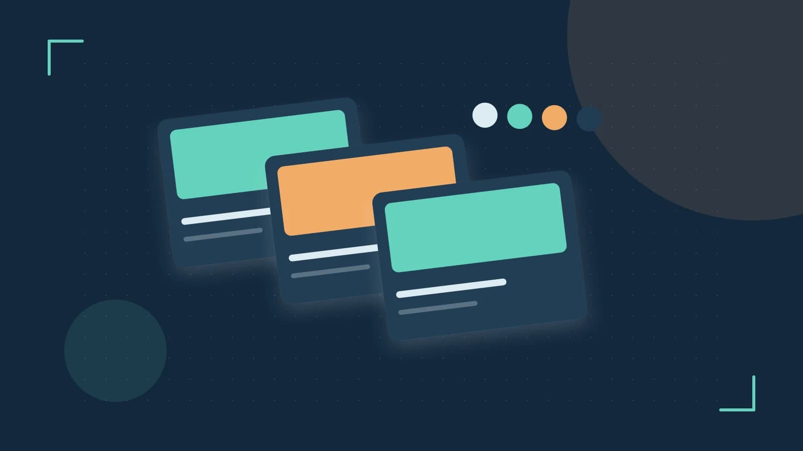 Editorial illustration of responsive browser layouts, overlapping design components and a color system
