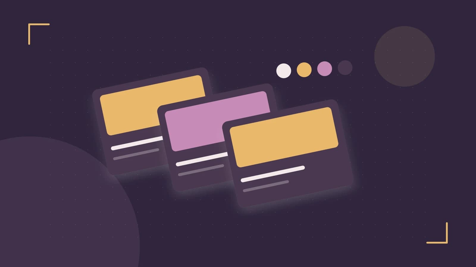 Editorial illustration of responsive browser layouts, overlapping design components and a color system