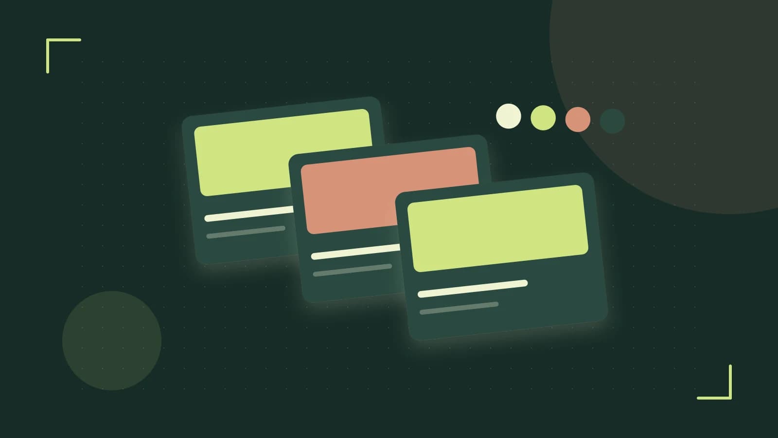 Editorial illustration of responsive browser layouts, overlapping design components and a color system