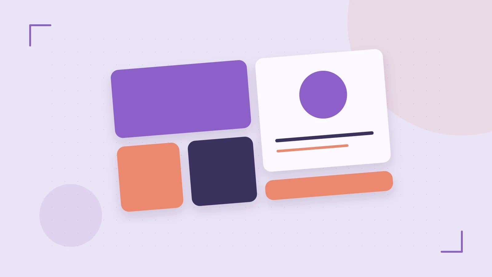 Editorial illustration of responsive browser layouts, overlapping design components and a color system