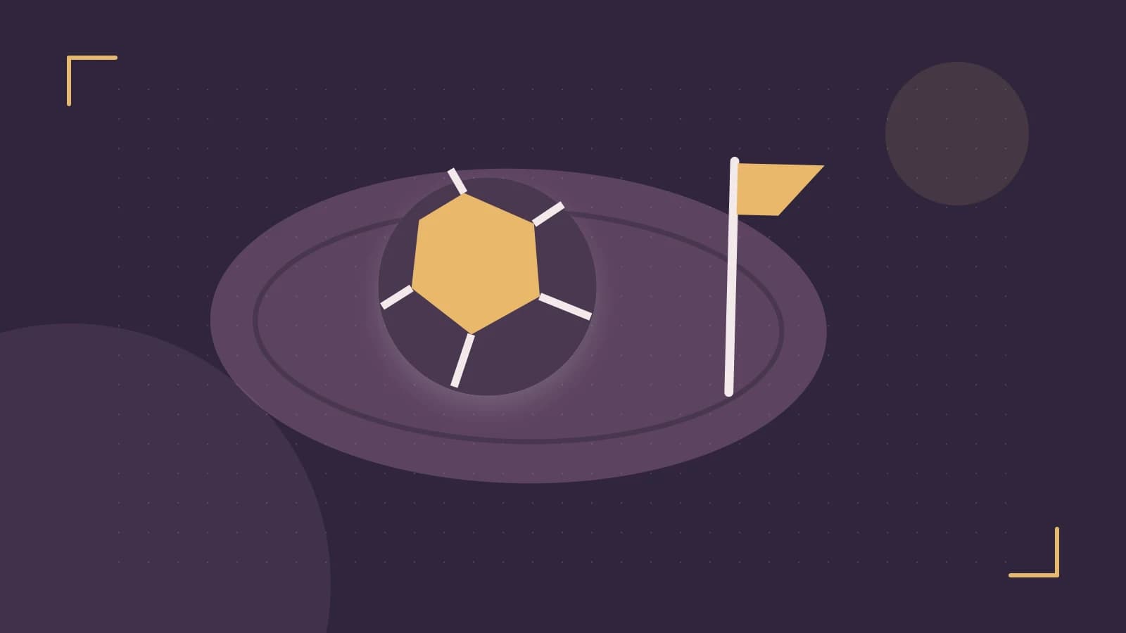 Editorial illustration of a stylized sports ball, stadium geometry and dynamic arcs