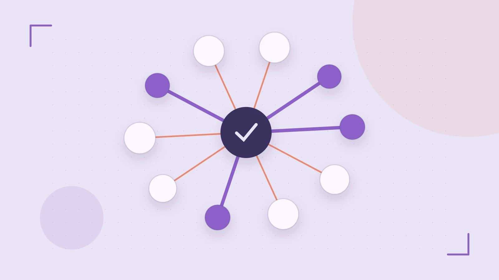 Editorial illustration of an algorithmic node graph with branching paths and a highlighted result