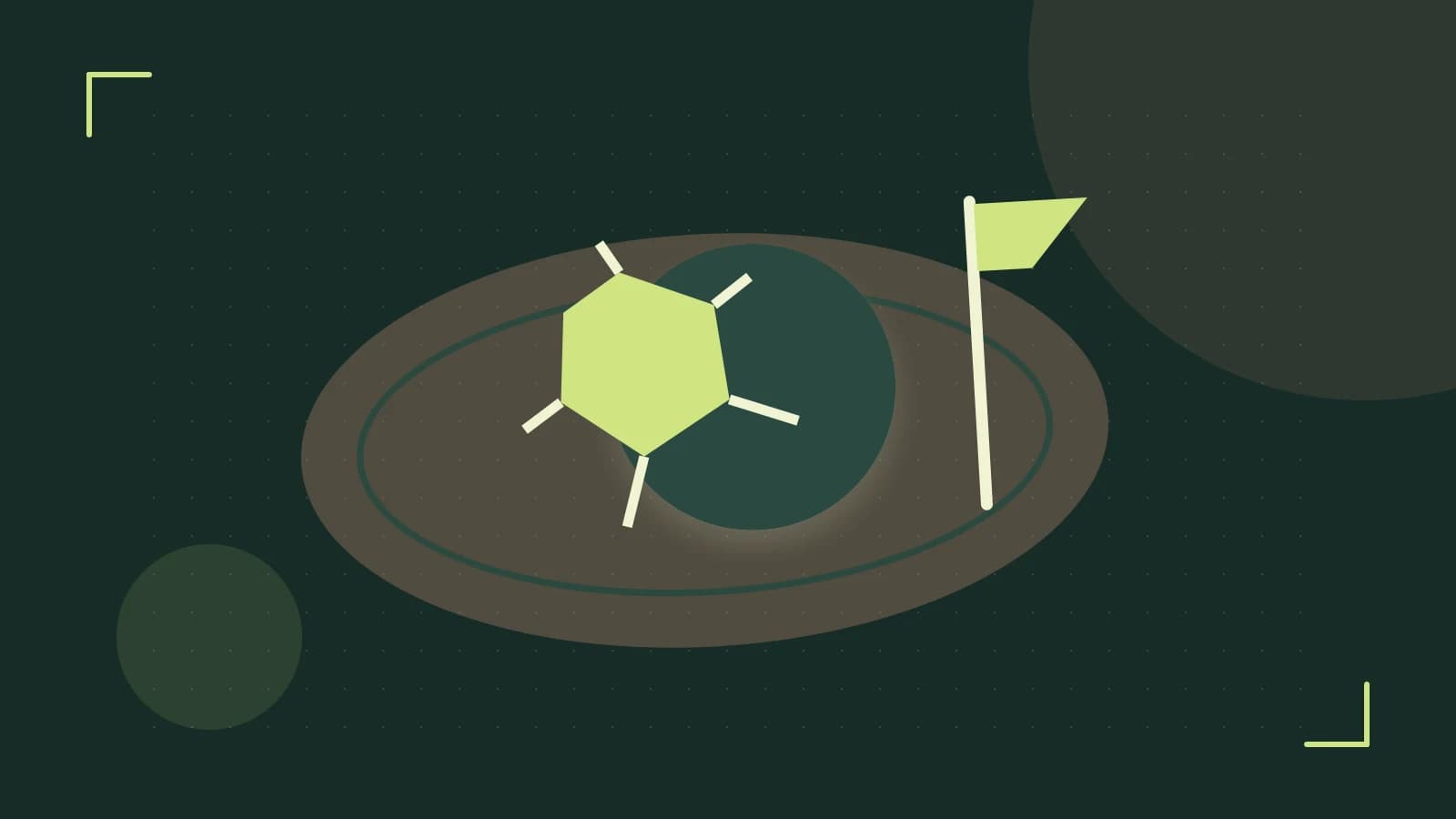 Editorial illustration of a stylized sports ball, stadium geometry and dynamic arcs