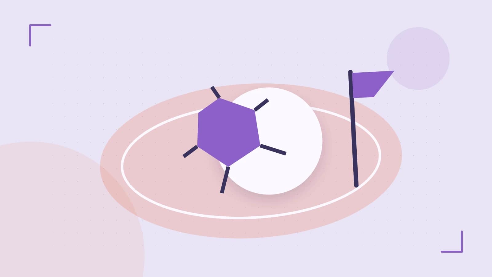 Editorial illustration of a stylized sports ball, stadium geometry and dynamic arcs
