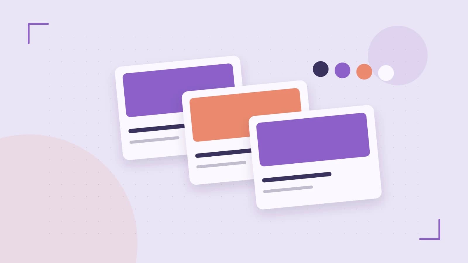 Editorial illustration of responsive browser layouts, overlapping design components and a color system