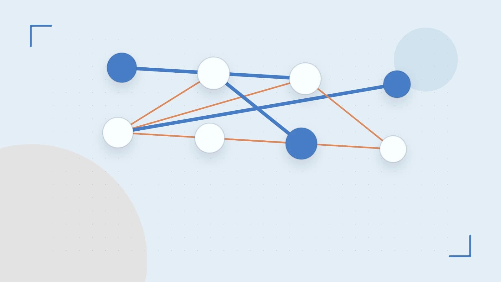 Editorial illustration of an algorithmic node graph with branching paths and a highlighted result