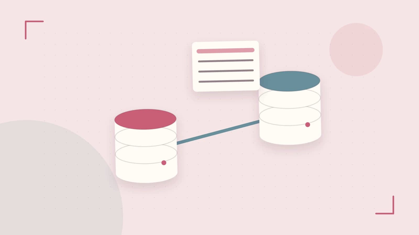 Editorial illustration of structured records, database cylinders and relationships between tables