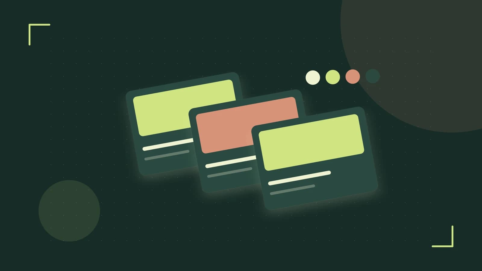 Editorial illustration of responsive browser layouts, overlapping design components and a color system