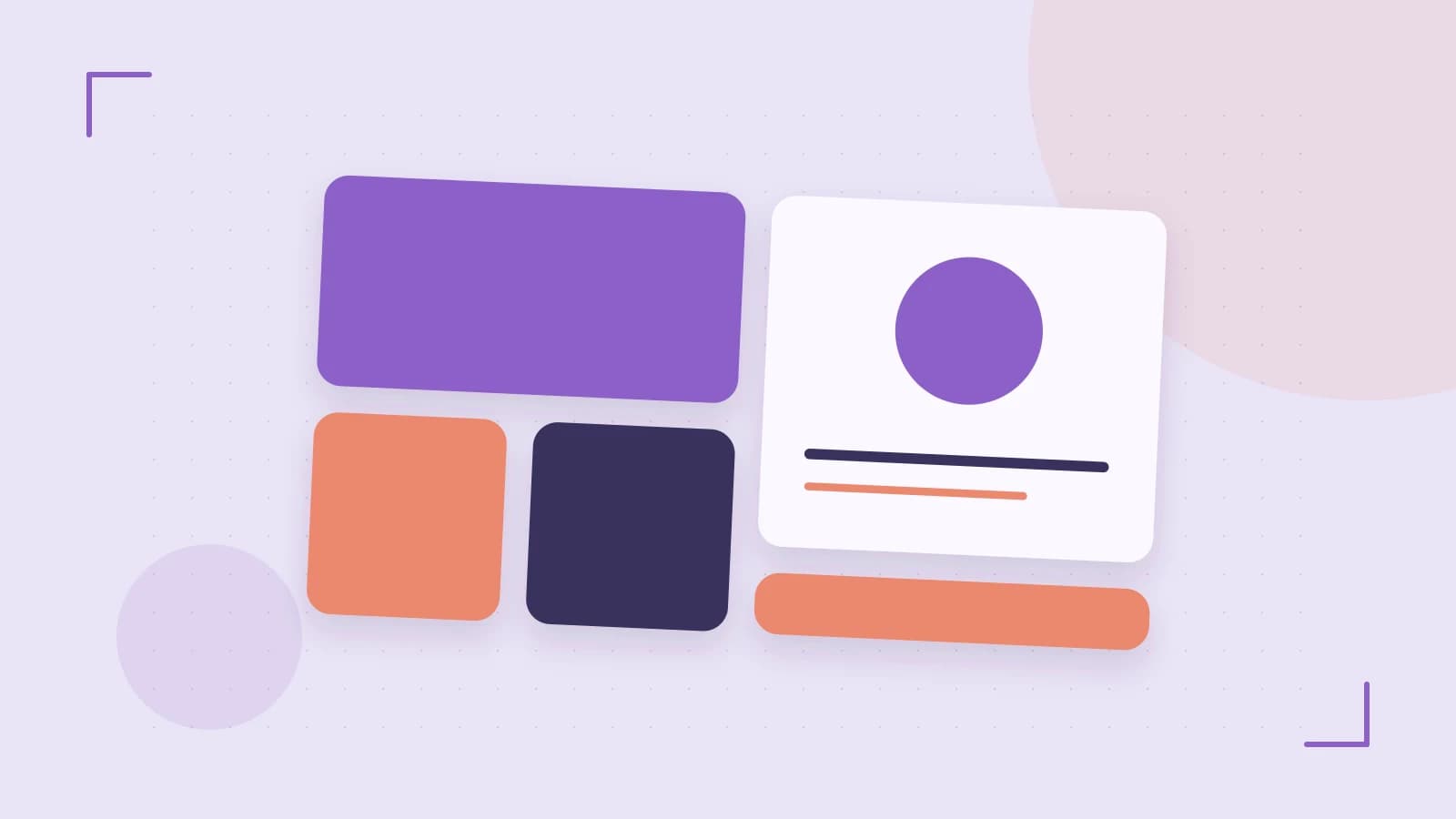 Editorial illustration of responsive browser layouts, overlapping design components and a color system