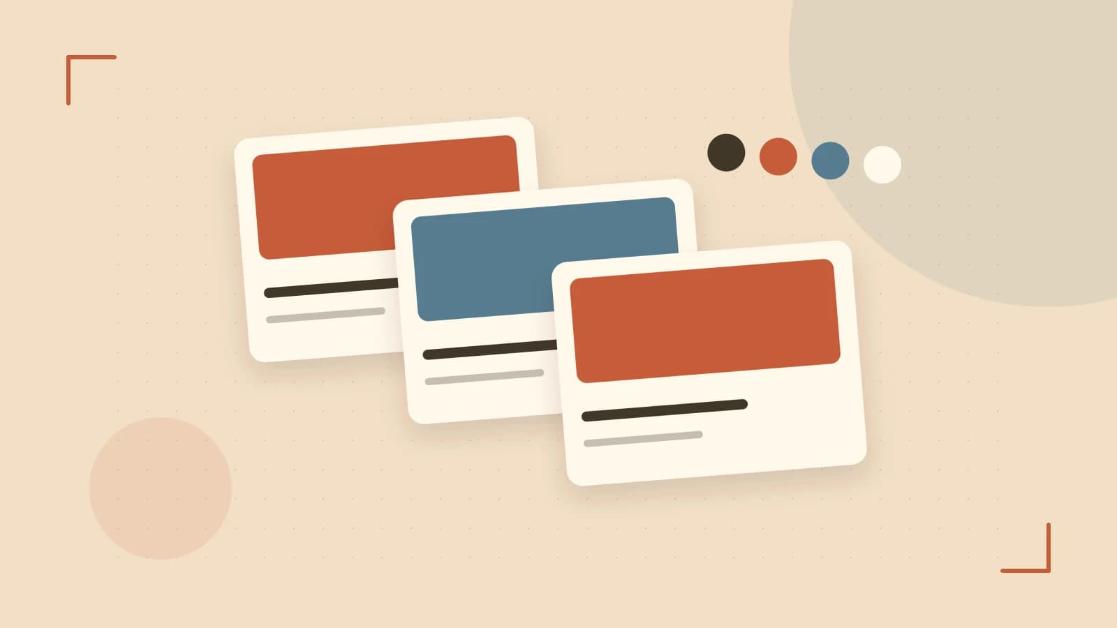 Editorial illustration of responsive browser layouts, overlapping design components and a color system