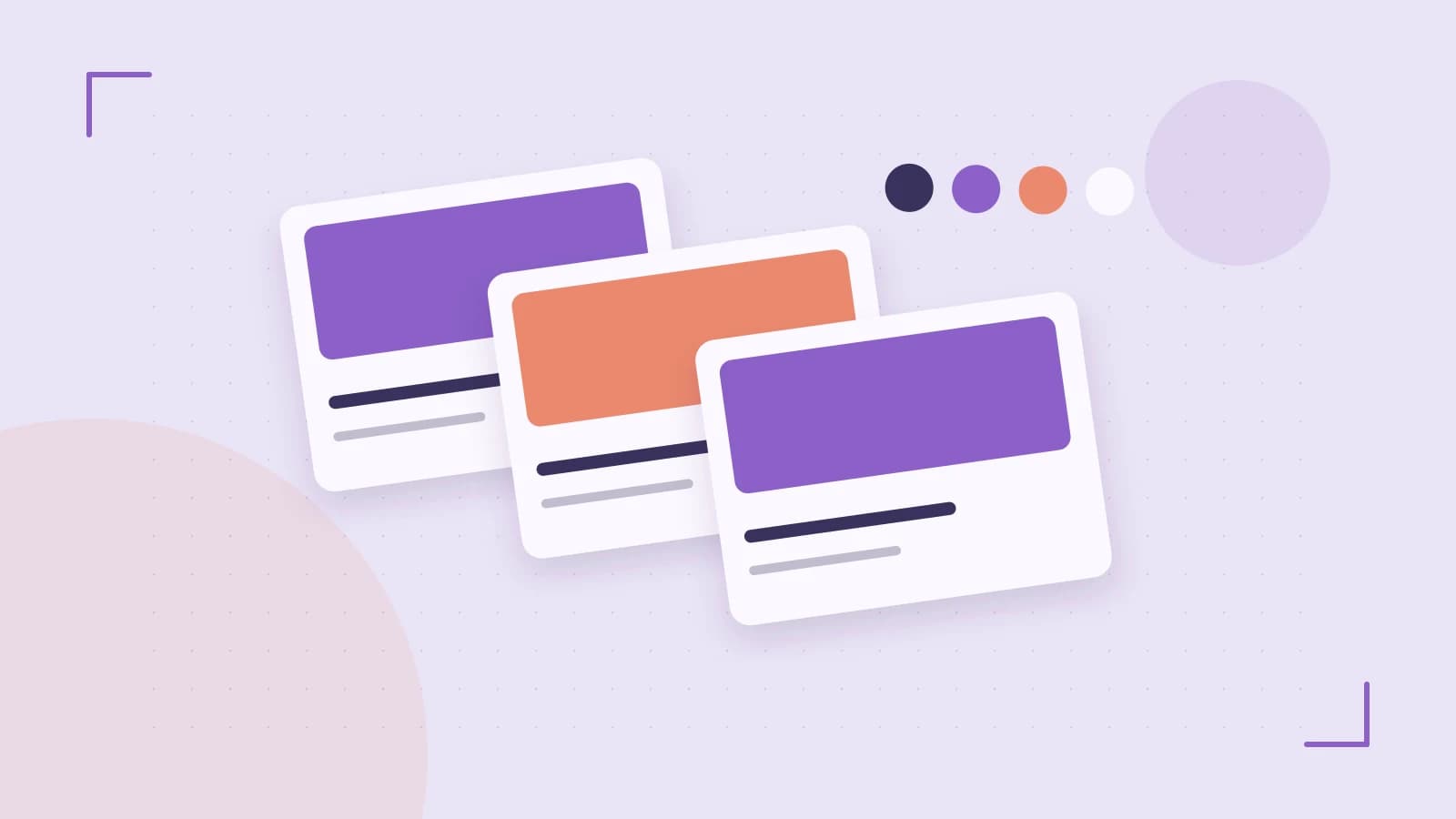 Editorial illustration of responsive browser layouts, overlapping design components and a color system