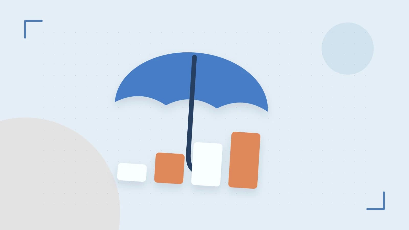 Editorial illustration of abstract coins, a payment card and a geometric financial chart without data labels