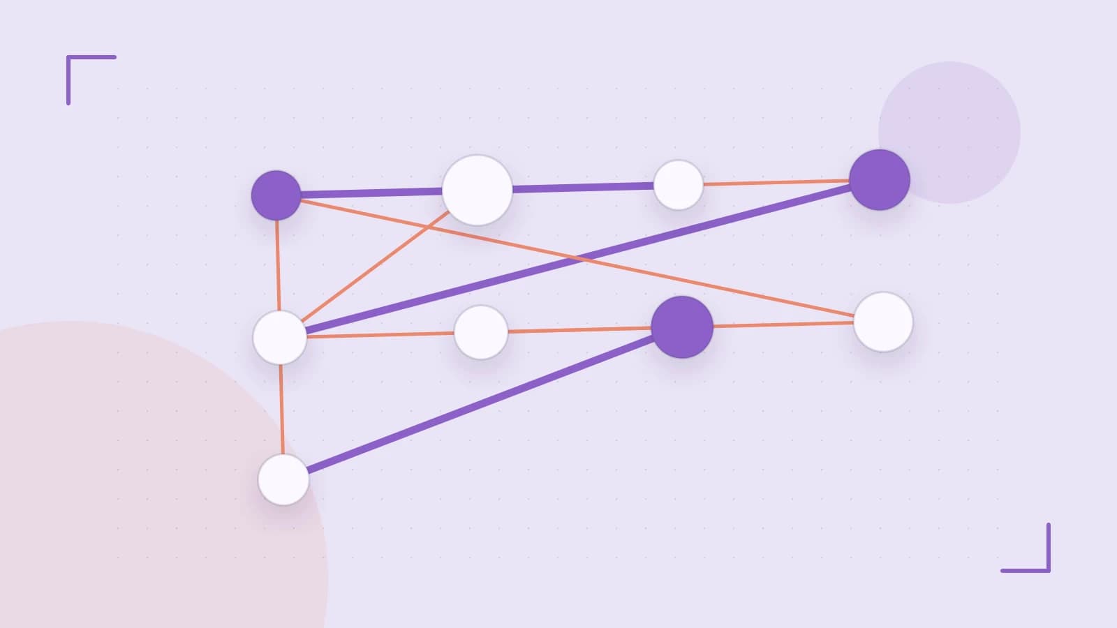 Editorial illustration of an algorithmic node graph with branching paths and a highlighted result