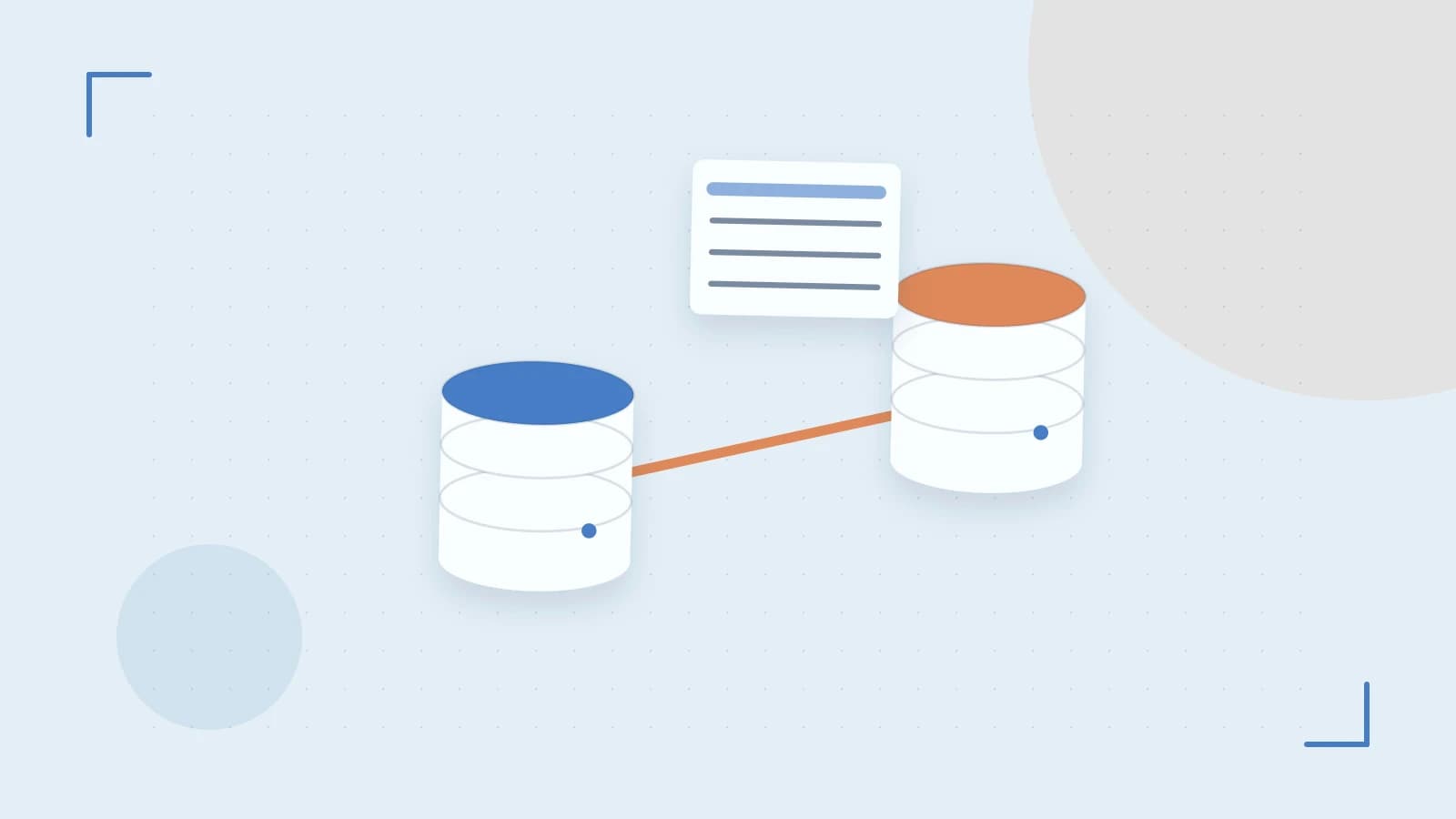 Editorial illustration of structured records, database cylinders and relationships between tables