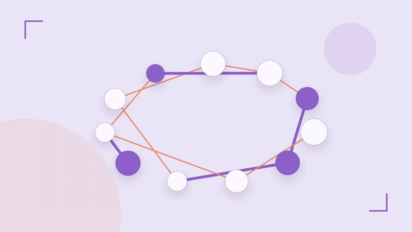 Editorial illustration of an algorithmic node graph with branching paths and a highlighted result