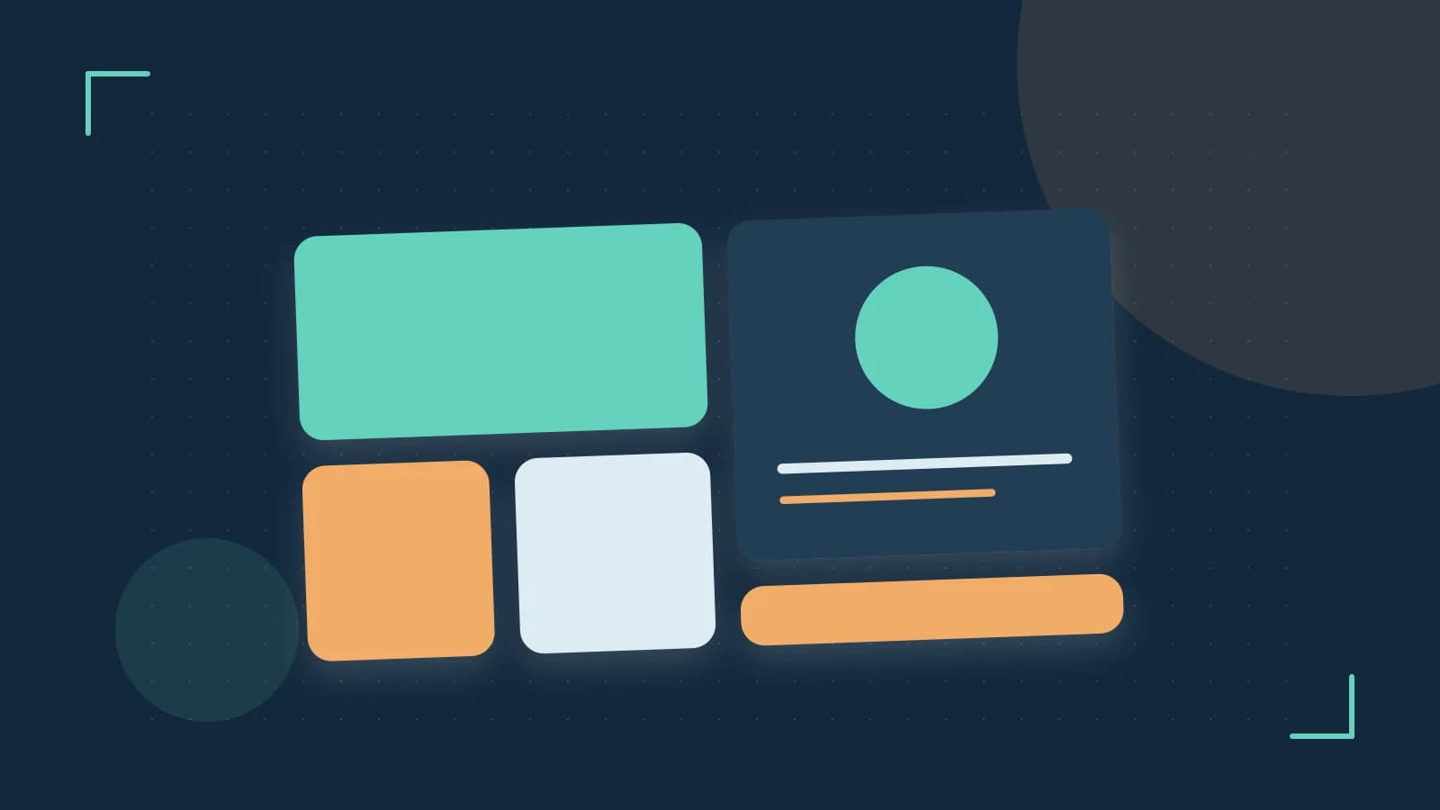 Editorial illustration of responsive browser layouts, overlapping design components and a color system