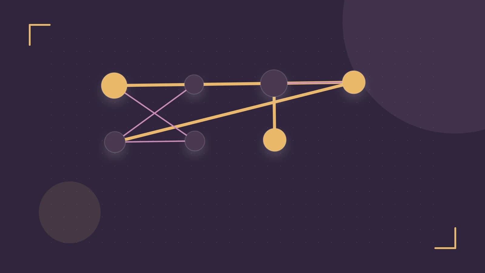 Editorial illustration of an algorithmic node graph with branching paths and a highlighted result