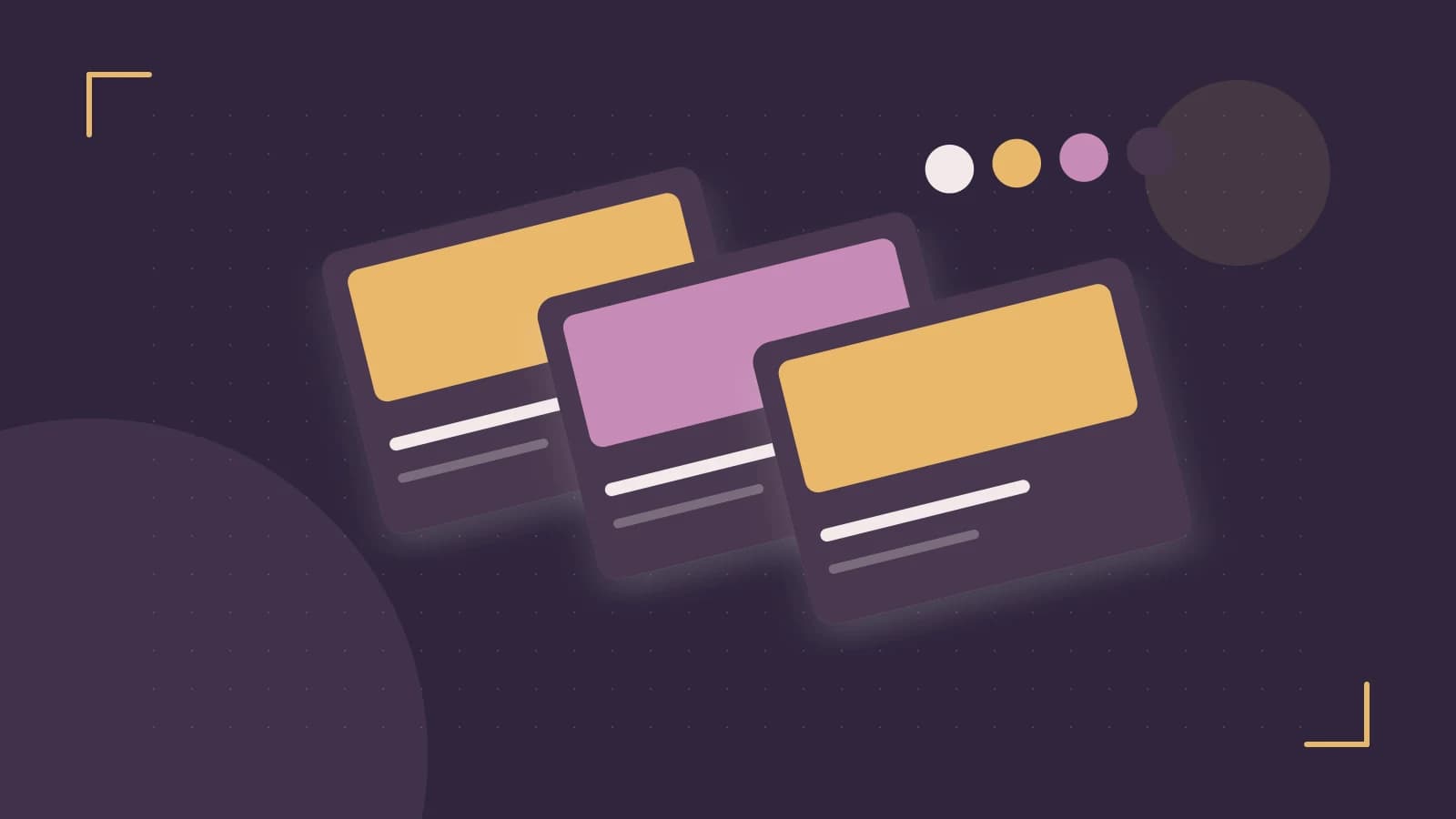 Editorial illustration of responsive browser layouts, overlapping design components and a color system
