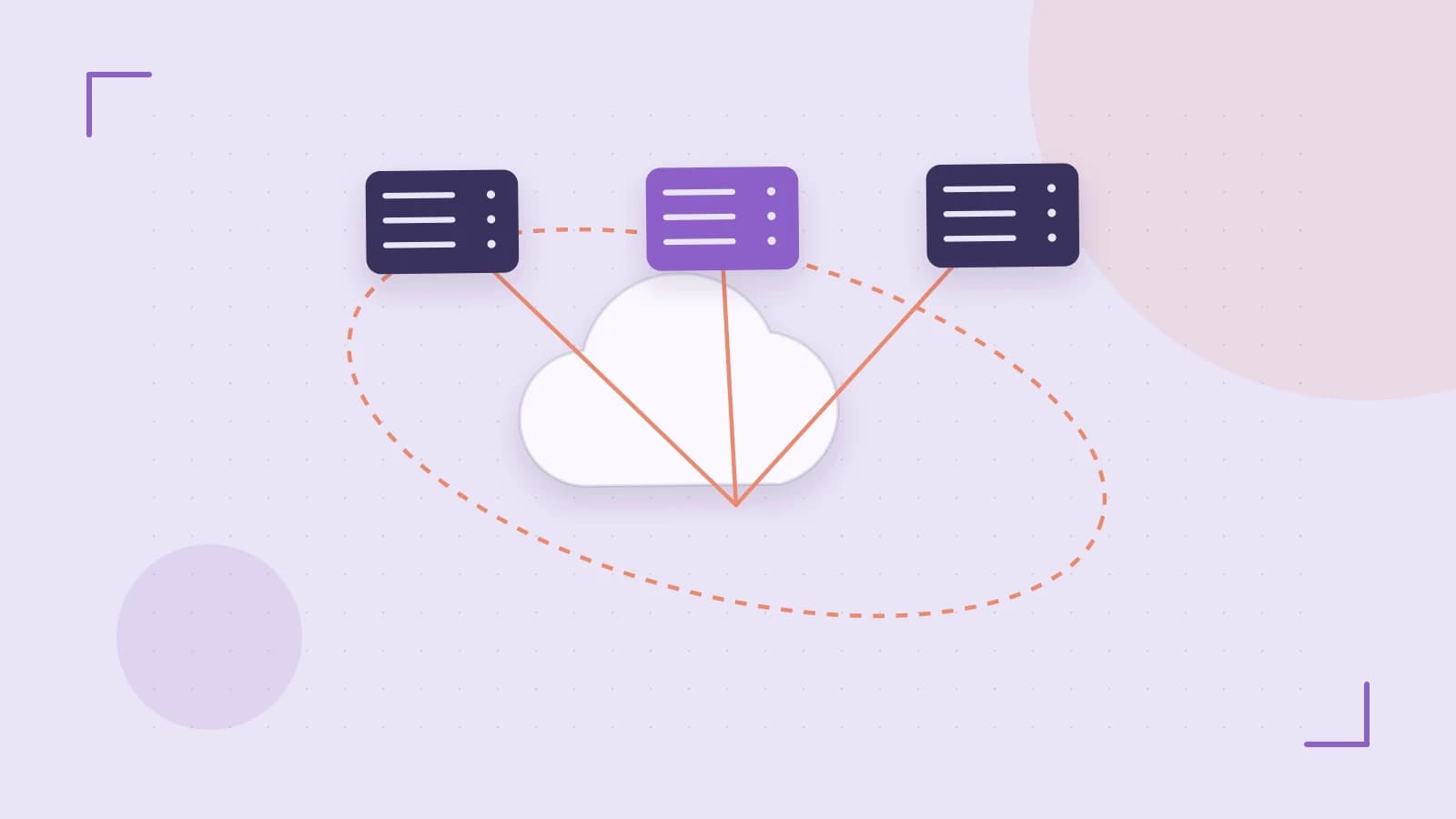 Editorial illustration of cloud infrastructure, connected server racks and an orbital service map
