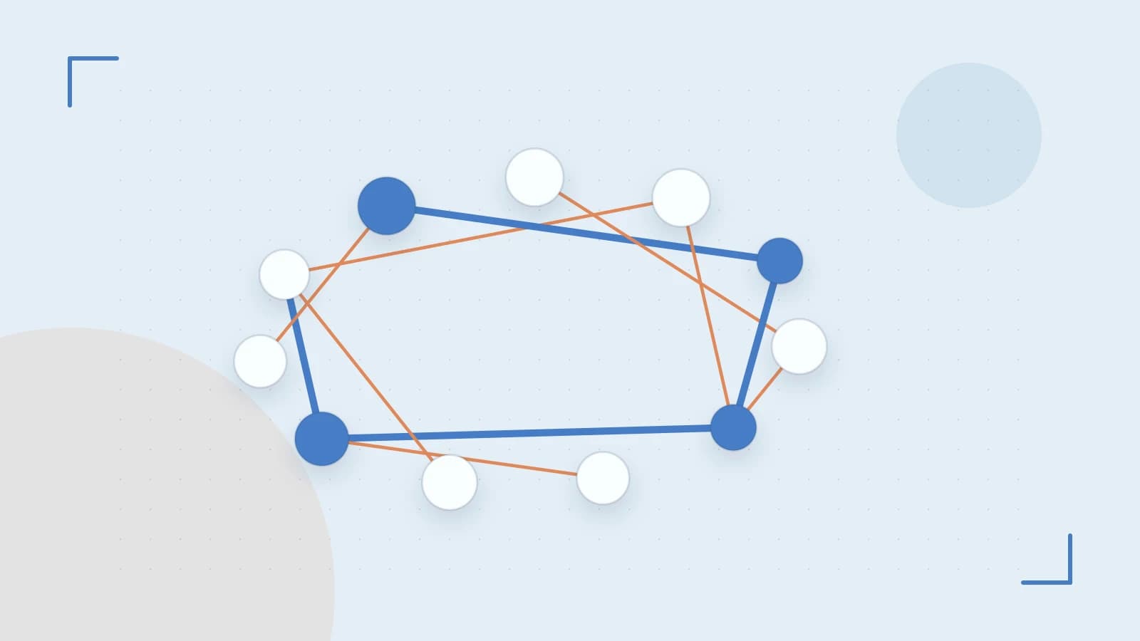 Editorial illustration of an algorithmic node graph with branching paths and a highlighted result