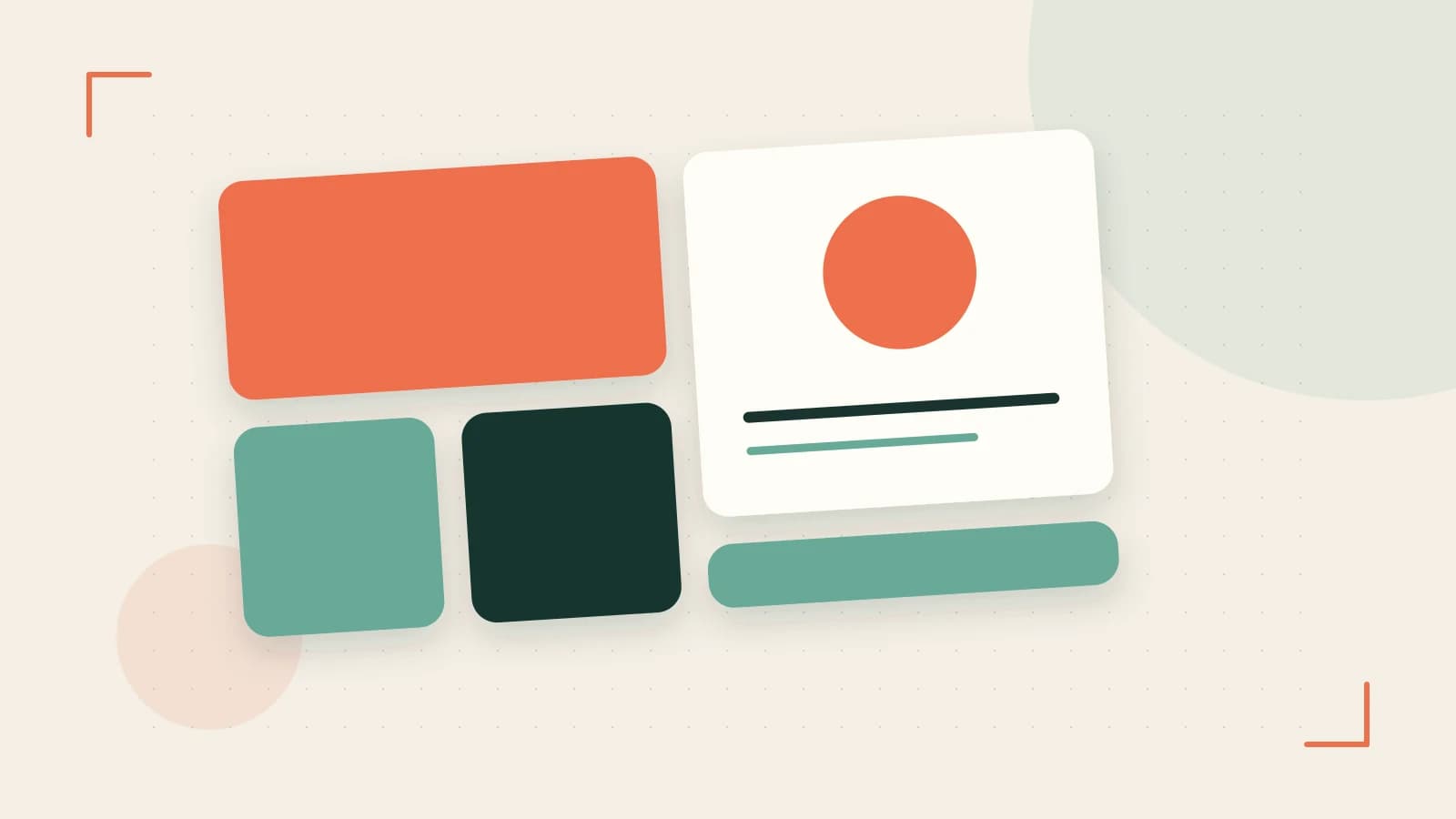 Editorial illustration of responsive browser layouts, overlapping design components and a color system