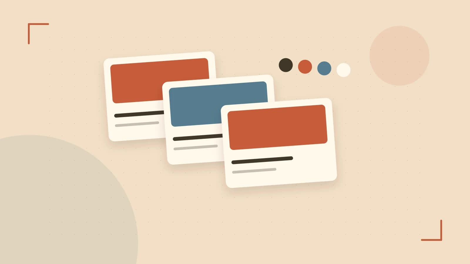 Editorial illustration of responsive browser layouts, overlapping design components and a color system